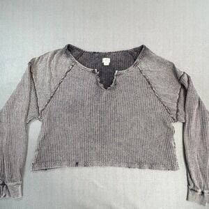 BDG Urban Outfitters Grey Mineral Wash Cropped Thermal Waffle Knit Top L